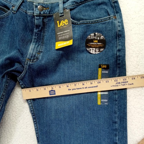 Pantalones de mezclilla Lee de corte regular de pierna recta para hombre 40x30 azul elástico lavado oscuro nuevos - Imagen 7 de 10