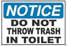 Notice No Trash In Toilet Safety Sticker D318