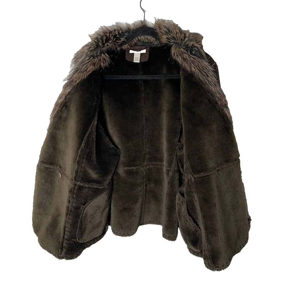 Abrigo corto boho Y2K Dressbarn Penny Lane 18/20 marrón imitación piel ribete imitación gamuza Foto 2 de 4