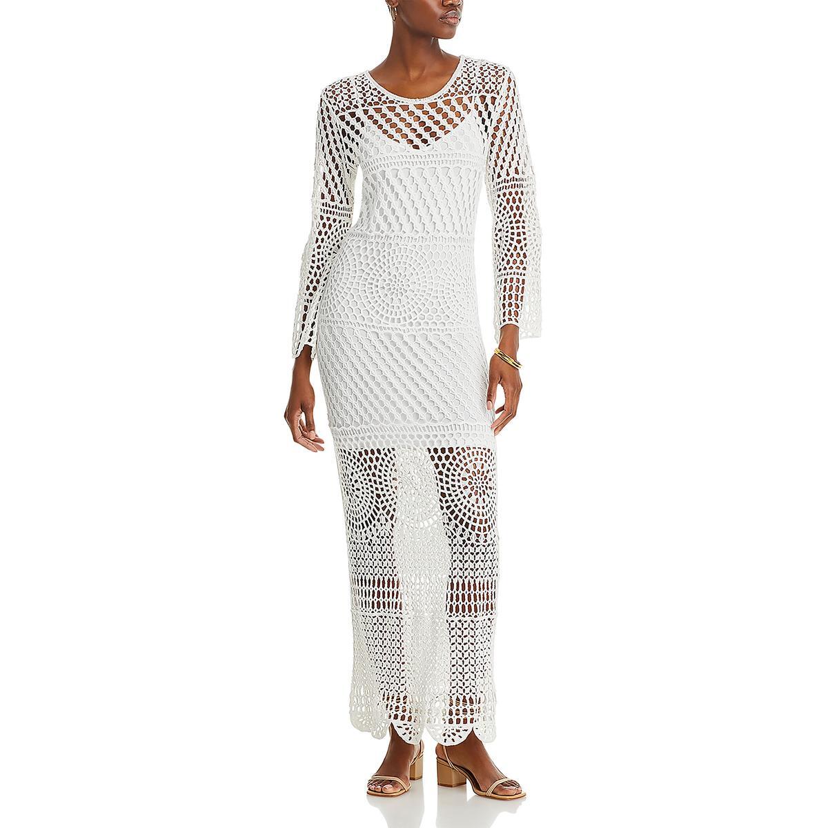 Женское макси-платье с длинными рукавами и круглым вырезом, сшитое крючком цвета слоновой кости, L BHFO 4980