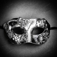 Silver Steampunk Roman Venetian Style Masquerade Halloween Party Eye Mask Men