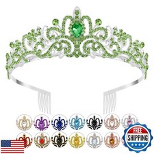 Green Crown Tiaras for Women Rhinestone Crystal Headbands Happy Princess Birt