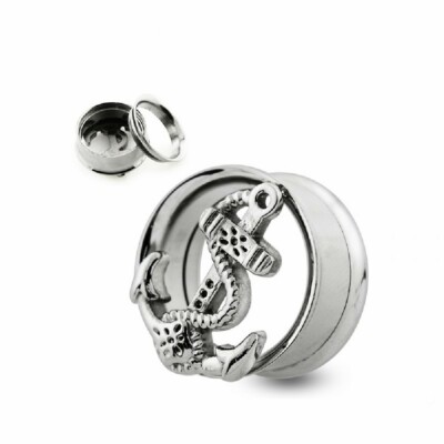 Anker Flesh Tunnel Silber ~~ 8Mm Bis 20 Mm Durchmesser ~~ Double Flared Piercing