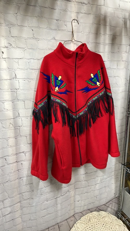 Chaqueta de gran tamaño polar bordada azteca con flecos occidentales vintage de Rafael para mujer Foto 2 de 4