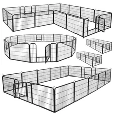 24" Pet Dog Playpen Exercise Fence Cage Kennel w/ Door 16 Panel Outdoor Indoor