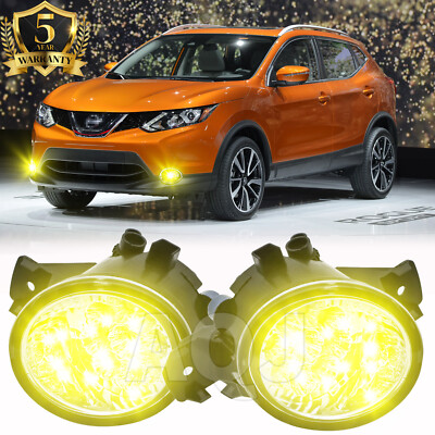 Front Pair Bumper Yellow Fog Light Lamp For Nissan Rogue Sport 2017-2019 Qashqai