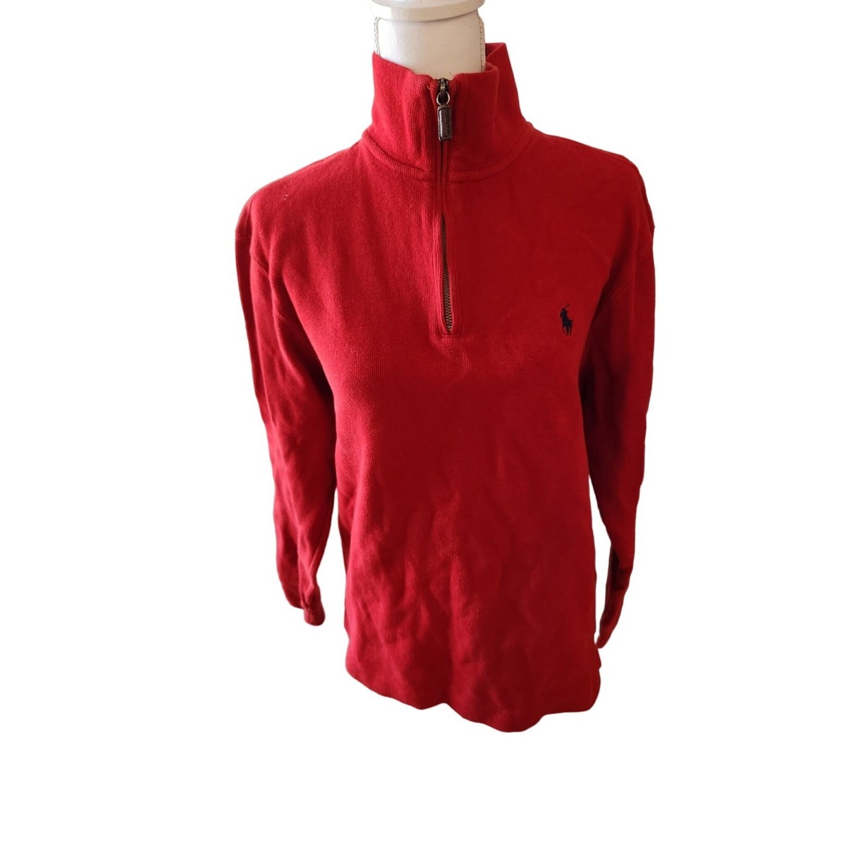 希少タイプ 90s Polo by Ralph Lauren フルジップニット Vintage 90s Polo Ralph Lauren Quarter Zip Red Pullover Sweater
