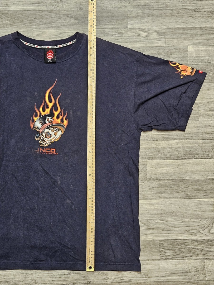 Vintage 90s Y2K Jnco Jeans Rare Flaming Ace Skull Head Navy