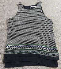Max Studio Womens Geometric Sleeveless Blouse Top Black White Blue Green Layer L