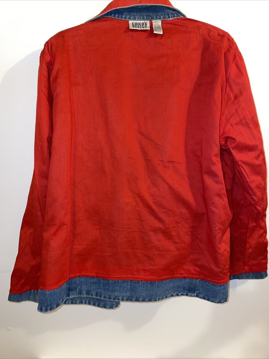 CHICO’S DESIGN light jacket ヴィンテージ 春 羽織り レディース 古着 CHICO'S DESIGN 中国 風景 総柄 デザイン 光沢