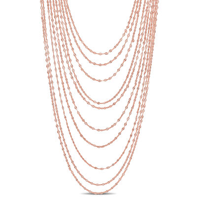 Amour Rose plattiert Sterlingsilber Multi-Strang Kette Halskette - 18 Zoll