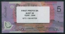 Macfarlane/Henry First Prefix BA06 2006 $5,00 paquete de 100 billetes consecutivos