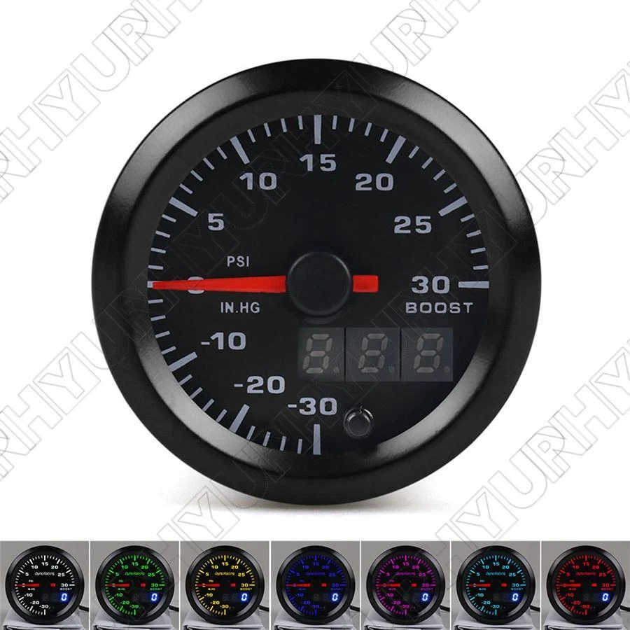 Car 2" 52mm Digital & Pointer 7 Color LED Turbo Boost Meter Psi Pressure Gauge - Image 3 of 4