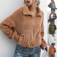 Women Casual Fuzzy Fleece Jacket Ladies Loose Fit With Pockets Holiday Outwear