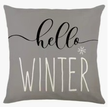 HELLO WINTER Gray Christmas Throw Pillow Cover Winter Holiday Home Decor