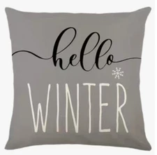 HELLO WINTER Gray Christmas Throw Pillow Cover Winter Holiday Home Decor