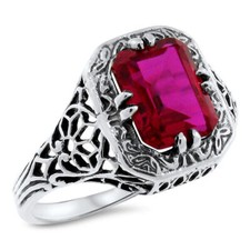ART DECO STYLE 2.20 CARAT LAB-CREATED RUBY SOLITAIRE FILIGREE RING 786