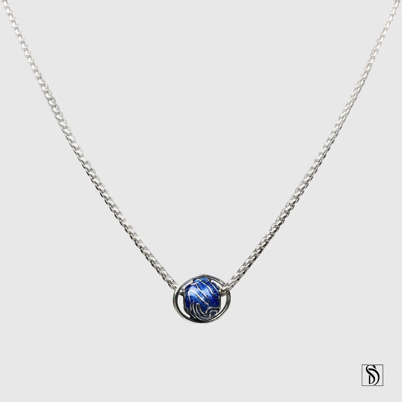 Collier charme céleste bleu premium argent sterling eau planète galaxie charme