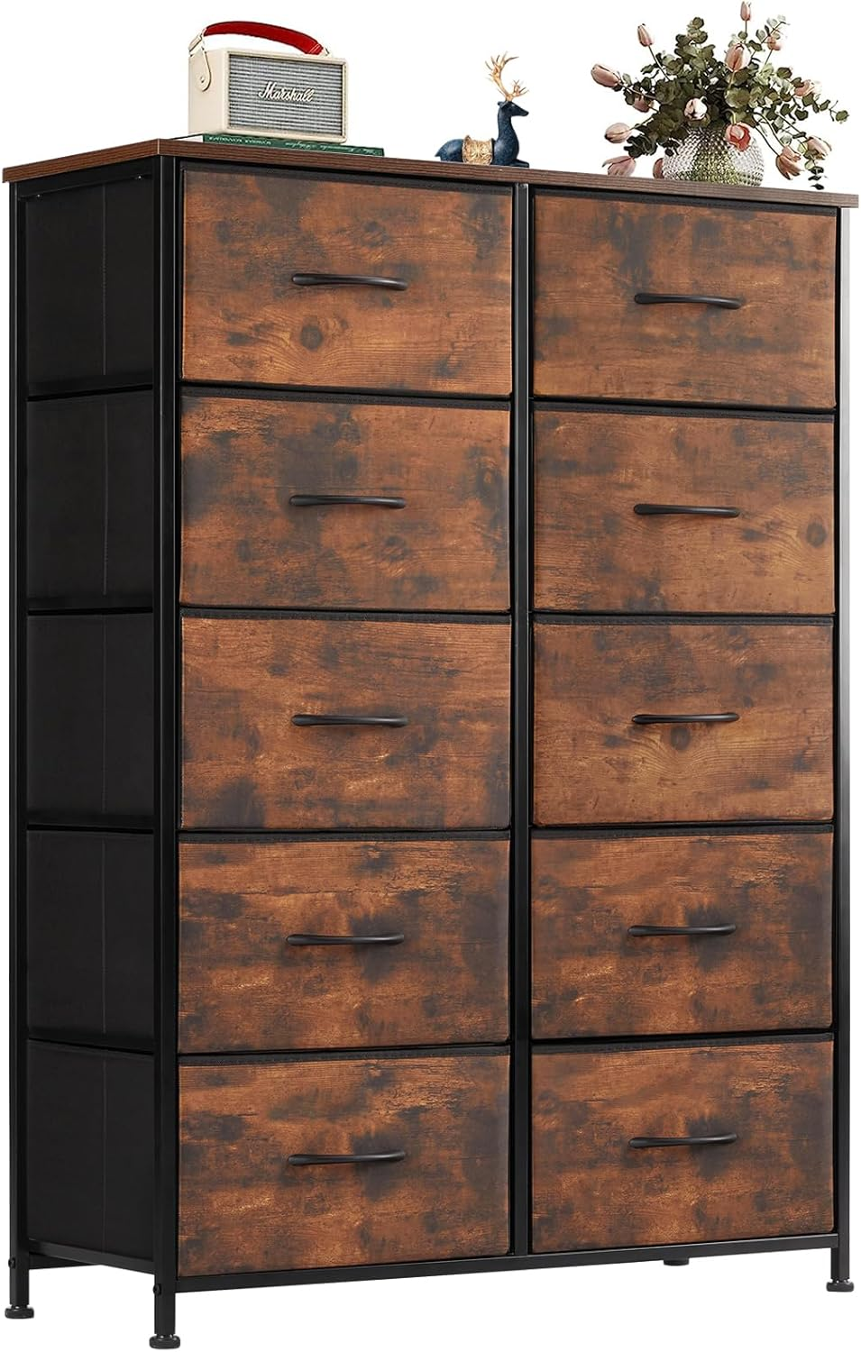 Dresser for Bedroom, 10 Storage Drawers, Anti-Tip Tall Fabric Closet Chests Orga