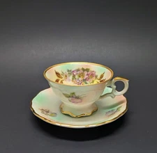 Schumann Arzberg Bavaria Flowers Hand Painted Teacup Cup Saucer Germany Vintage