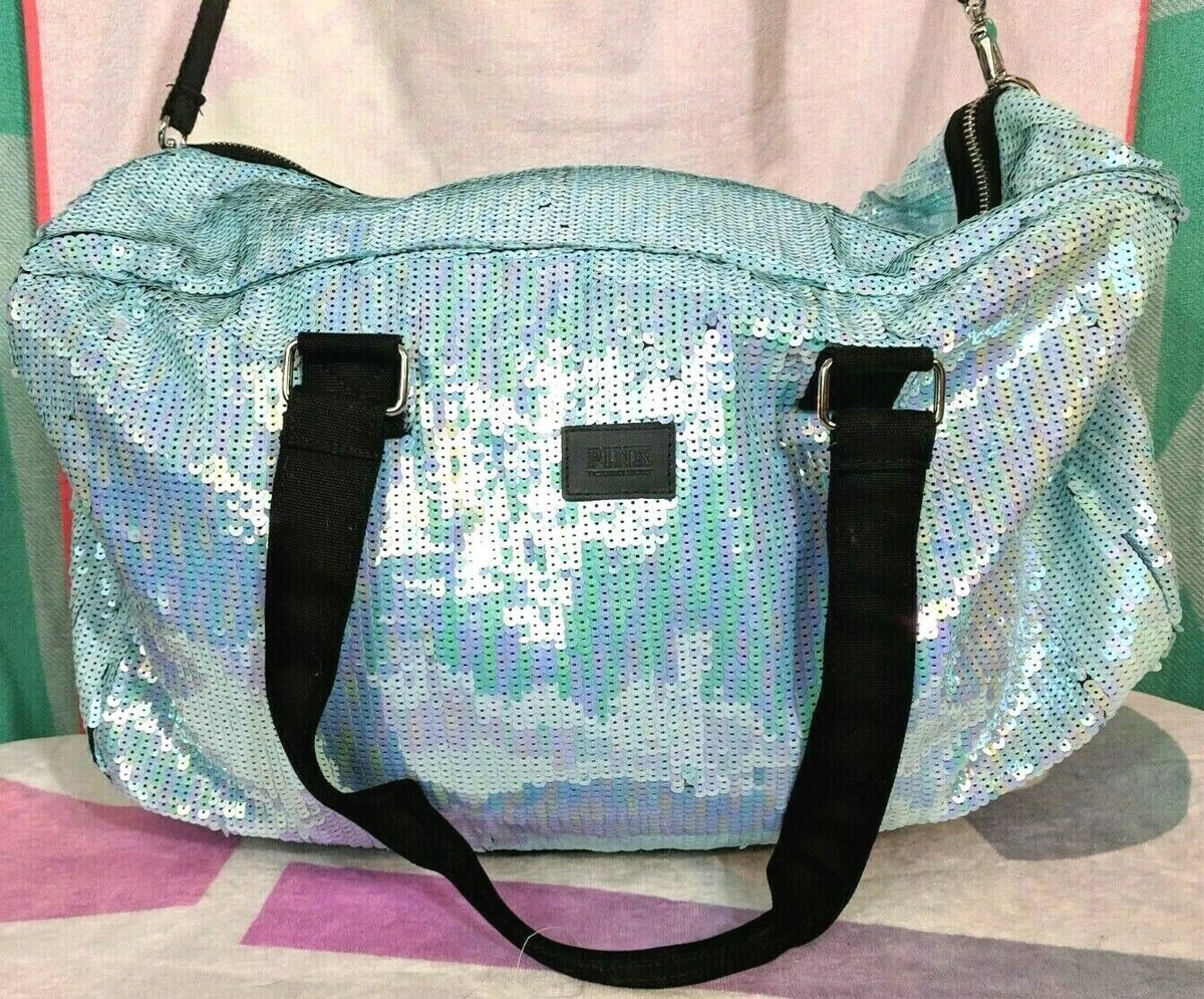 Victoria's Secret PINK Duffle Bag Mermaid Blue Sequin Bling Weekender NEW  RARE!!