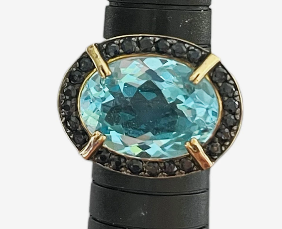 Anillo Rarezas Lleno de Oro Topacio Azul Suizo Ovalado Este Oeste Anillo Talla 6 Foto 2 de 4