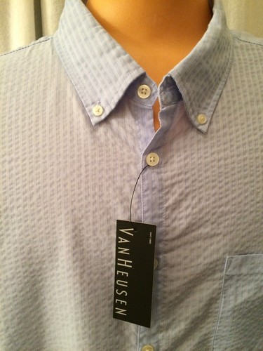 VAN HEUSEN Shirt Mens Big & Tall Blue Roll Tab Sleeves Sz XXL 18 - 18 1/2 - Picture 3 of 9