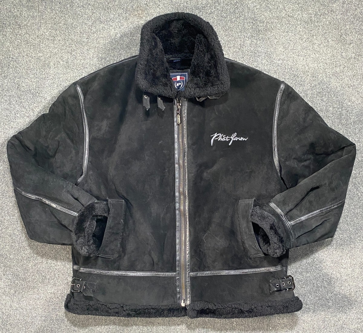 PHAT FARM Suede Leather Jacket Shearling-Lined Heavy Coat PHAT FARM Suede Leather Jacket Shearling-Lined Heavy Coat