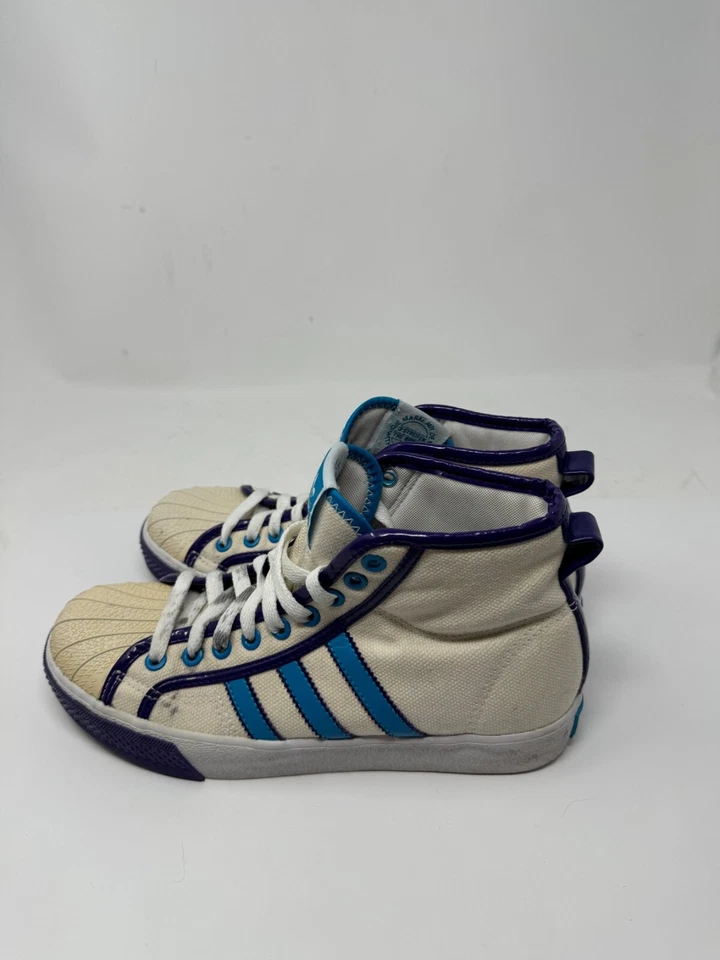 Adidas NZA Shell Mid NBA Blanco/Púrpura/Azul Súper Raro Mujer 7.5 Zapatos 2009 Usados en Excelente Condición Foto 4 de 4
