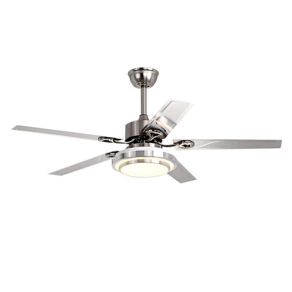 52" Stainless Steel Ceiling Fan Reversible 5-Blades 3-Colors Chandeler w/Remote - Image 3 of 4