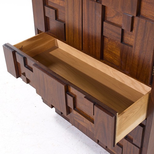 Lane Staccato Mid Century Walnut Brutalist Highboy Armoire - Picture 9 of 10