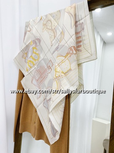 Sallys Boutique 14~18 Momme Twill Silk Wrap Scarf Saddle Print Square Shawl 35" - Picture 38 of 69