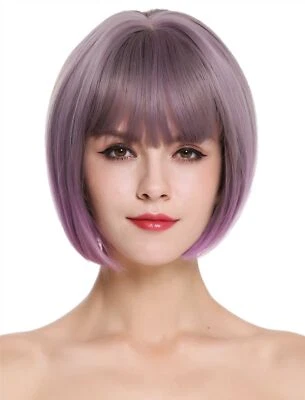 WIG ME UP Perücke Damenperücke Bob kurz glatt Pony Grau Lila Violett Mix H1808