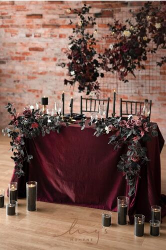 Ling's Moment 2 Pcs Wedding Floral Swags Centerpieces, Burgundy & Black
