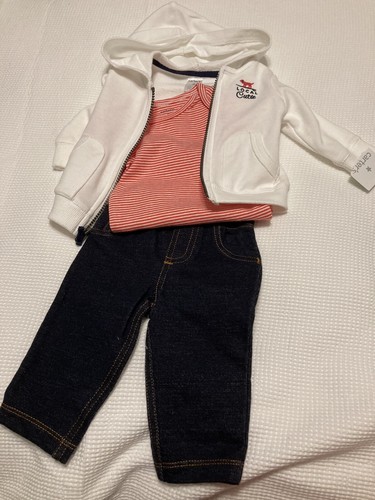 NUEVO CON ETIQUETAS: Carters Bebé Niño 3 Piezas Sudadera Camiseta Y Denim Jeggings Conjunto - Imagen 2 de 2