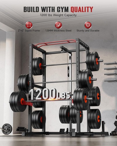 Fitness Power Rack Cage,1600Lbs Multi-Function with Adjustable Cable Crossover - Picture 2 of 11