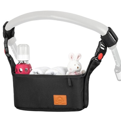 Black Universal stroller organizer bag w/ cup holders and anti slip straps 