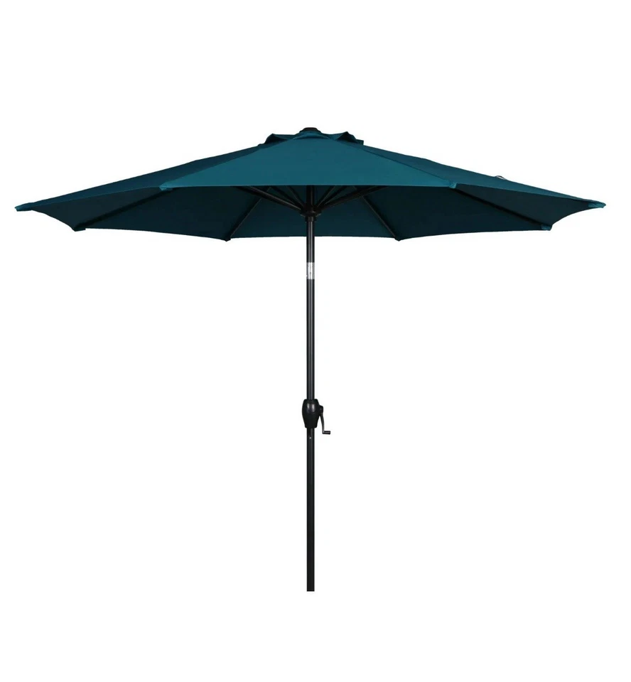 Lote de 2 sombrillas Mainstays 9 pies verde azulado redondo mercado inclinable al aire libre patio con manivela Foto 2 de 4