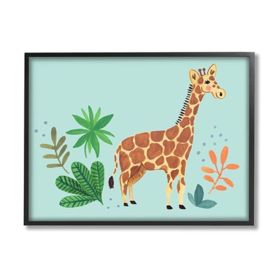 Endearing Giraffe Floral Turquoise Background,Design by Heather Strianese