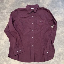 Roper Pearl Snap Shirt Women's L Burgundy Western Twill Long Sleeve