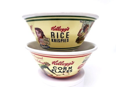 Kellogg's Cereal Bowls Rice Krispies & Corn Flakes Melamine Vintage Advertising