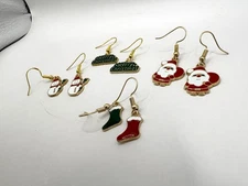 Lot Of 4 Pairs Of Christmas Enamel Dangle Pierced Earrings NWOT Made By Me