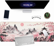 Japanese Cherry Blossom Watercolor Gaming Mouse Pad   Pink Sakura Full Desk Size