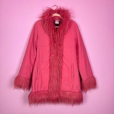 vintage 90s does 70s Roxy pink waterproof afhgan fur cuff jacket 10