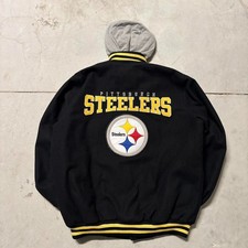 Pittsburgh Steelers Mens L BLack Yellow Snap Up Embroidered Wool Blend Jacket