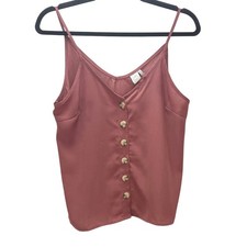 Anthro Paper Crane Button Front Camisole Small Mauve V-Neck Spaghetti Strap Tank