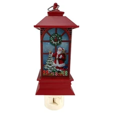 Lantern Swivel Plug In Night Light with Santa Placing Star on Tree 6 Inch