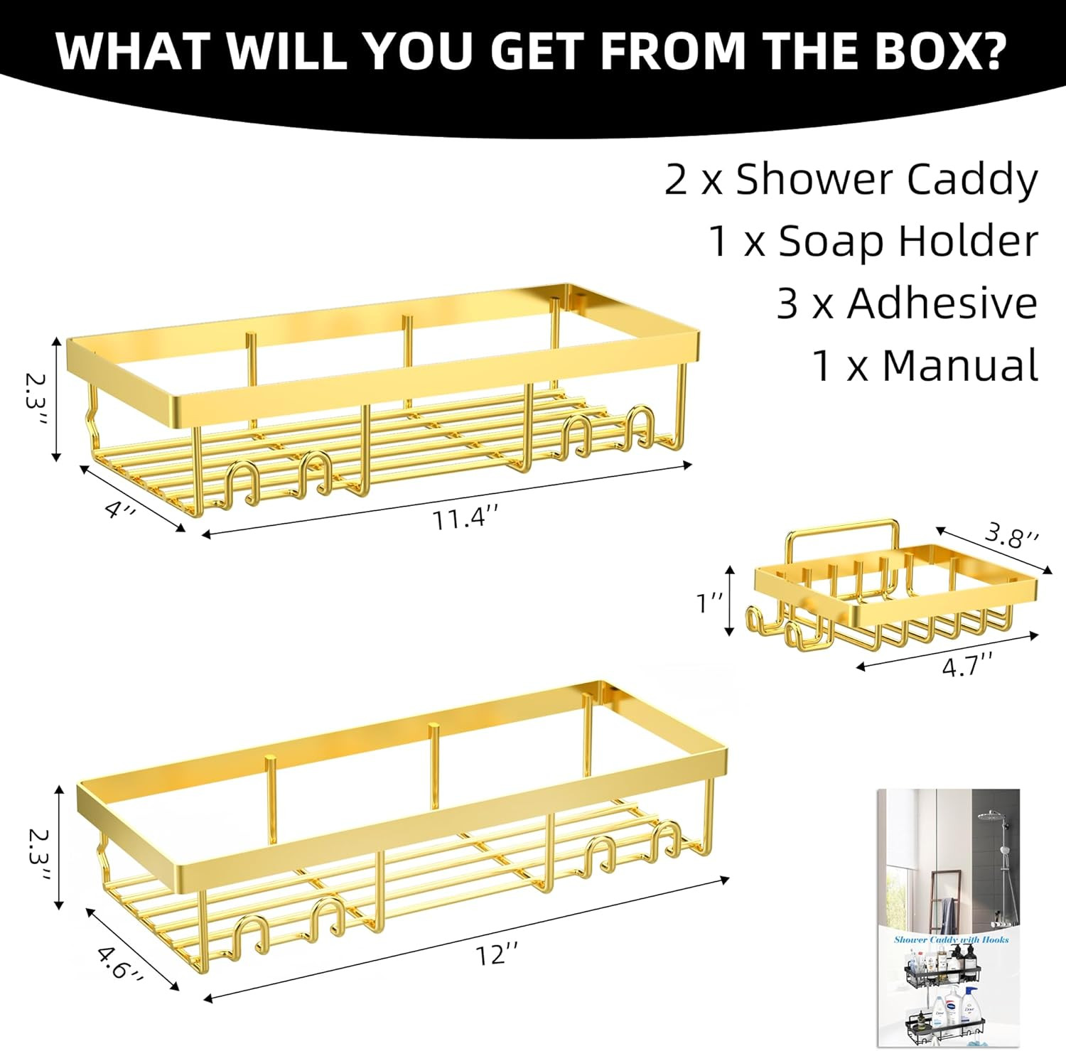 3-Pack Shower Caddy Basket Shelf with Soap Holder, No Drilling Traceless Adhesiv
