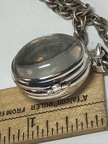 Sterling Silver & Rock Crystal Pools Of Light Oval Locket On Chain Vintage - Afbeelding 5 van 11