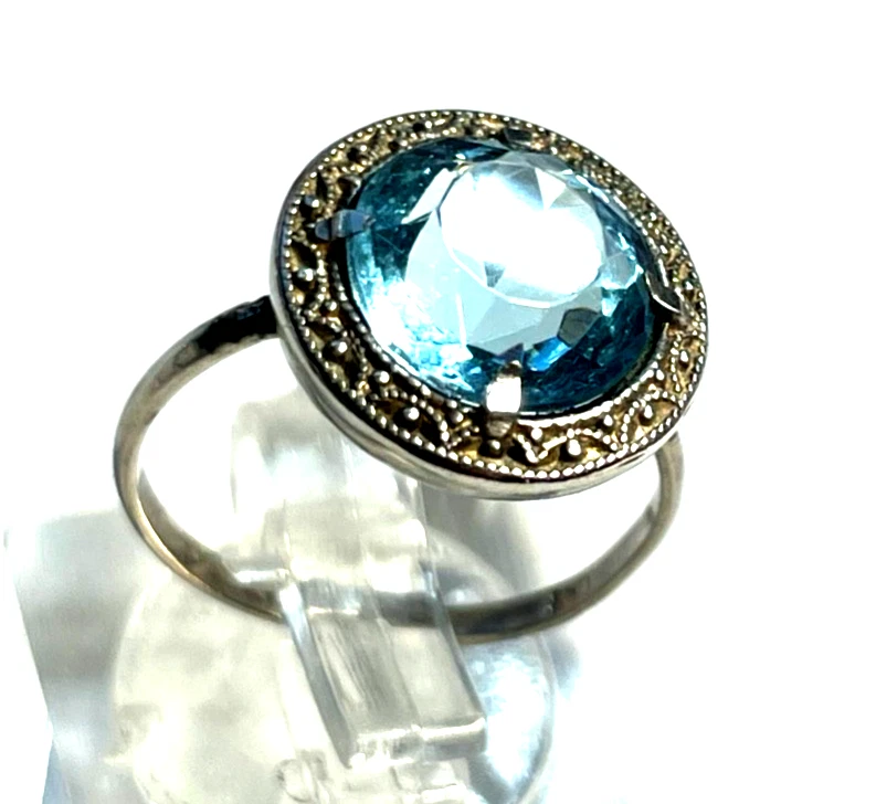 Antik 830 Silber Ring aquamarin farbig wasserblau Spinell 30erJ RG 53 Ø 16,8 mm - Bild 2 von 4